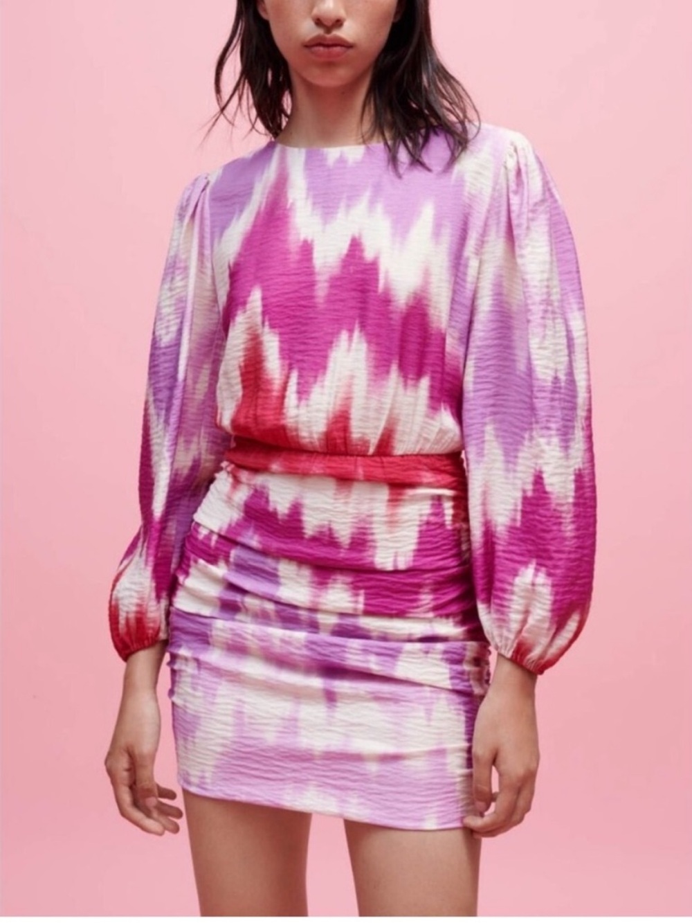Maje tie dye printed short dress with balloon sleeves size L